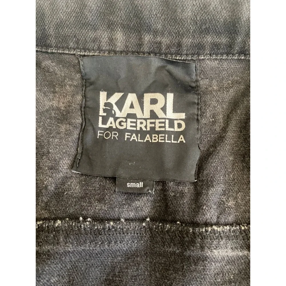 Karl Lagerfeld for Falabella Black Acid‎ Wash Embellished Denim Jacket Sequin